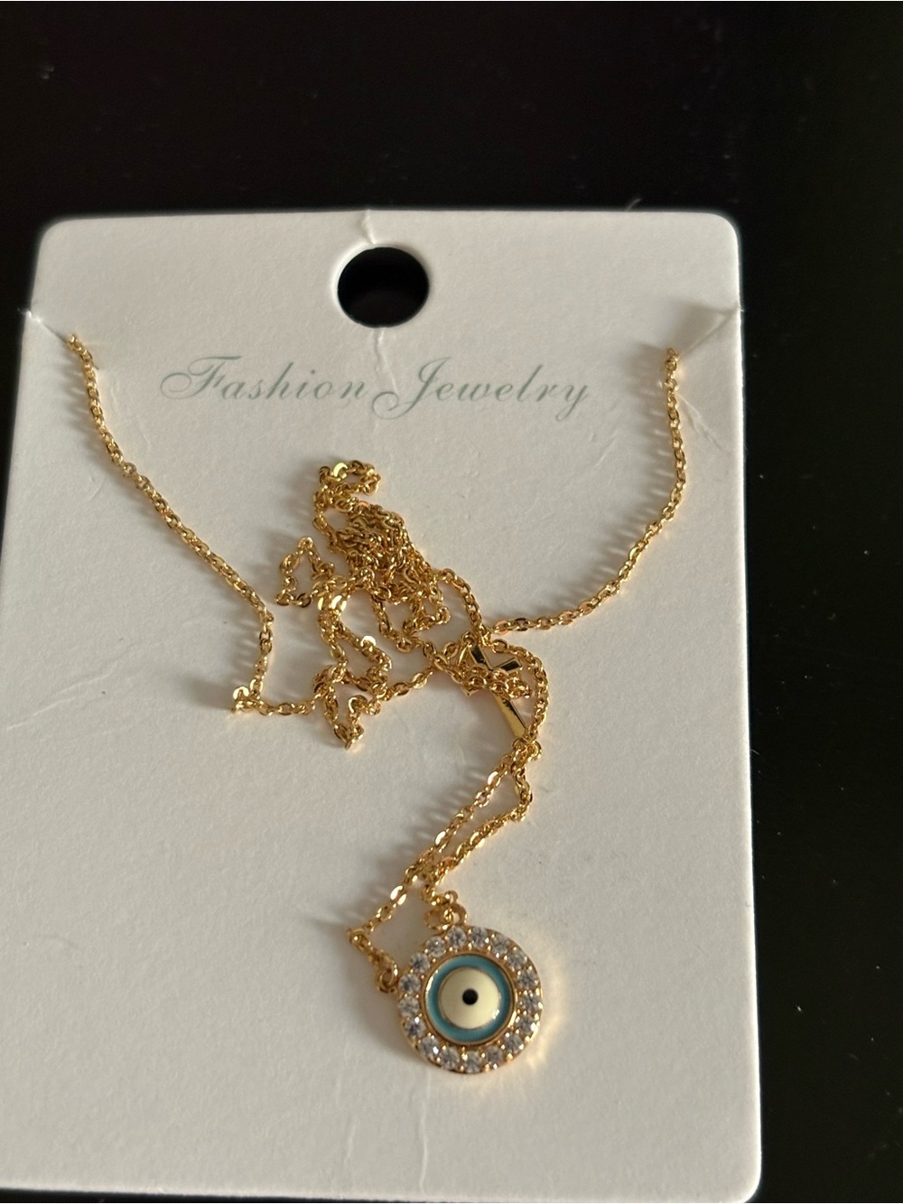 Fashion Jewelry Gold-Tone Evil Eye Necklace with Blue and White Center
